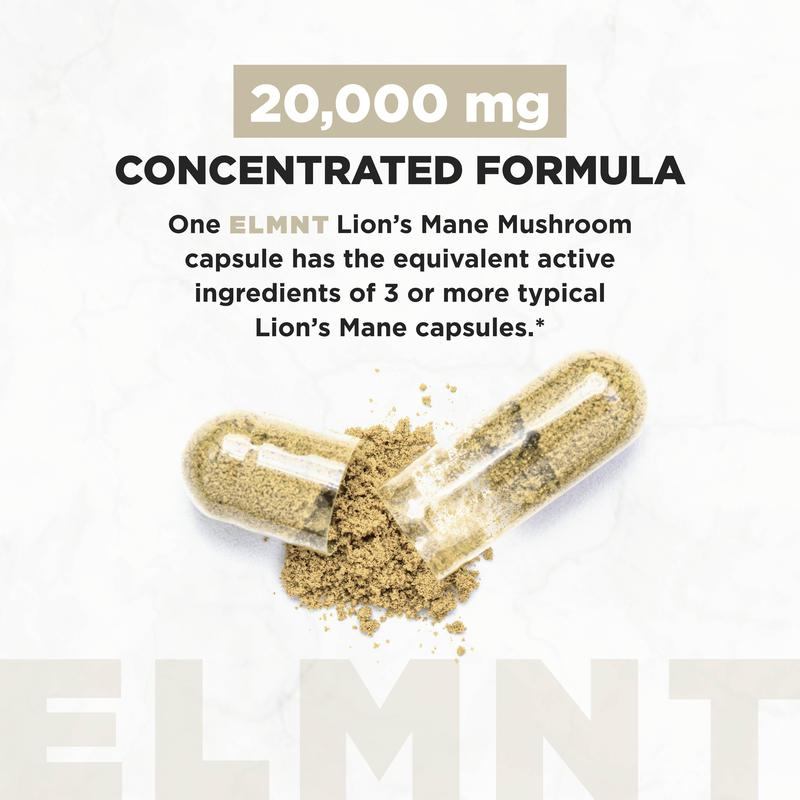 ELMNT 20,000Mg 16X Strength Lions Mane Super Nootropic + Brain Supplement - Lion'S Mane Extract 50% Polysaccharides W. Ashwagandha & Rhodiola